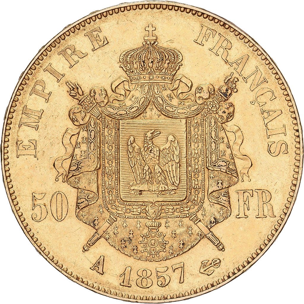 France, Napoleon III, 50 Francs, 1857, Paris, Gold, AU(55-58), Gadoury:1111