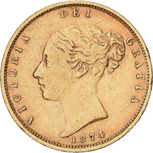 Royaume-Uni, Victoria, 1/2 Sovereign, 1874, Londres, Or, TTB, KM:735