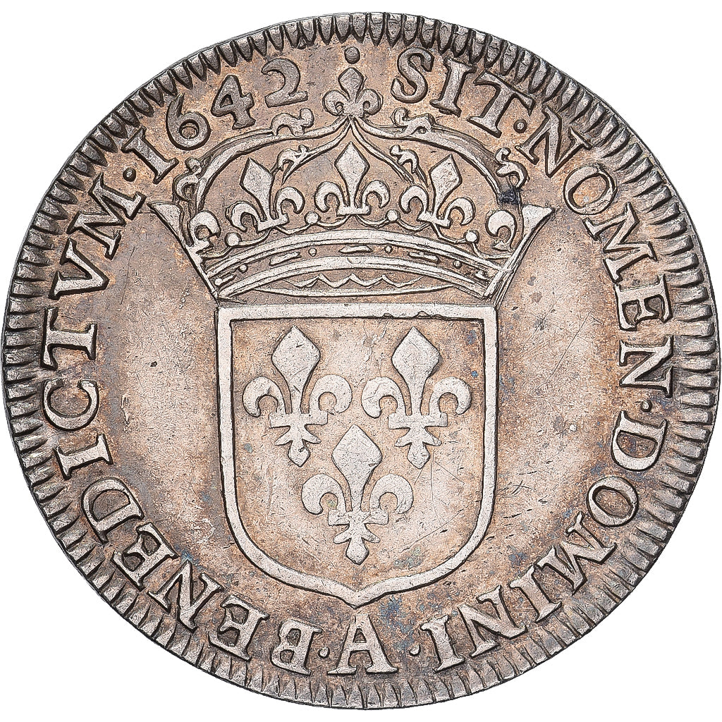 França, Louis XIII, 1/4 Écu, 1er poinçon de Warin, 1642, Paris, Prata