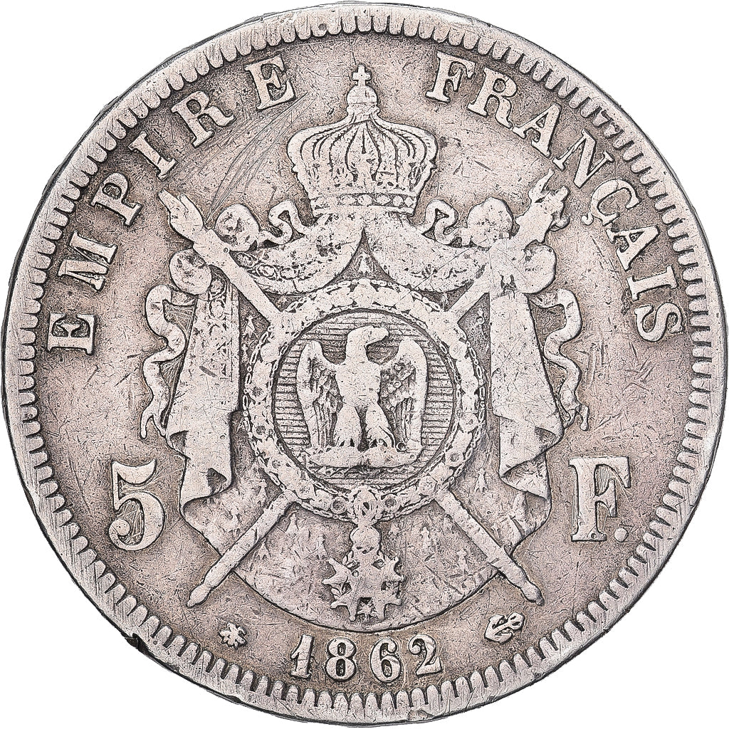 Frankreich, Napoleon III, 5 Francs, 1862, Paris, Silber, S, Gadoury:739