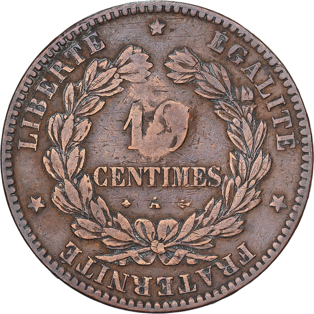 Frankreich, 10 Centimes, Cérès, 1871, Paris, Bronze, SS, Gadoury:265