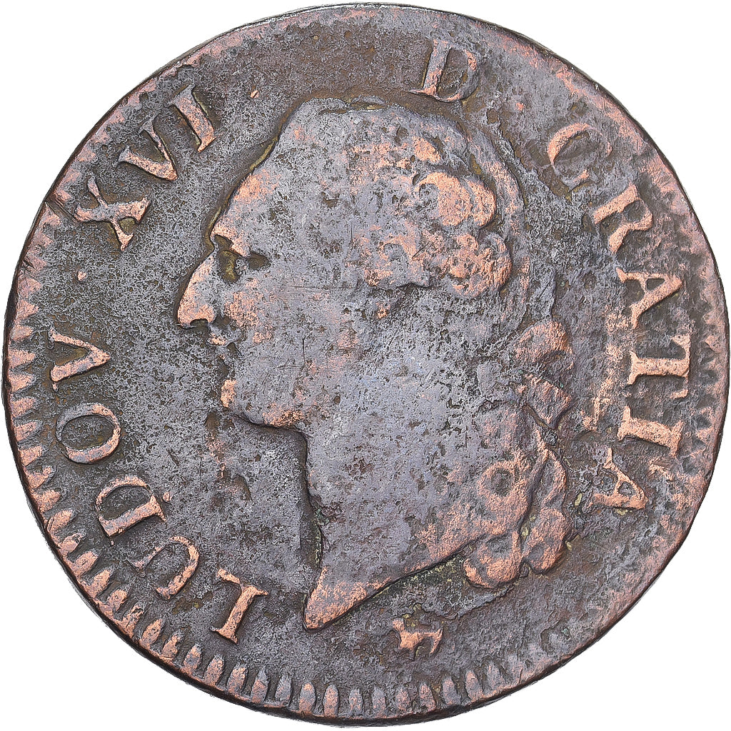 France, Louis XVI, 1 Sol, 1791, Paris, Cuivre, TB, Gadoury:350