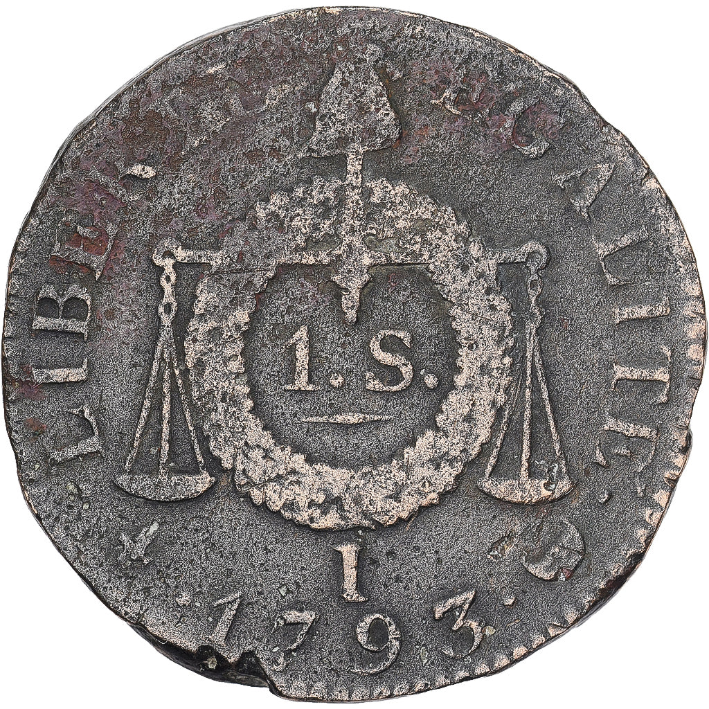 Frankreich, Sol à la balance Françoise, 1793 / AN II, Limoges, Bronze, S