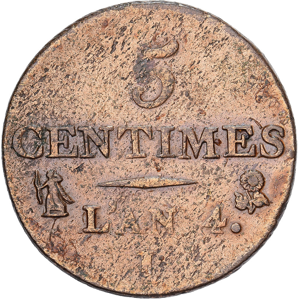 France, 5 Centimes, Dupré, AN 4, Limoges, Cuivre, TB+, Gadoury:124