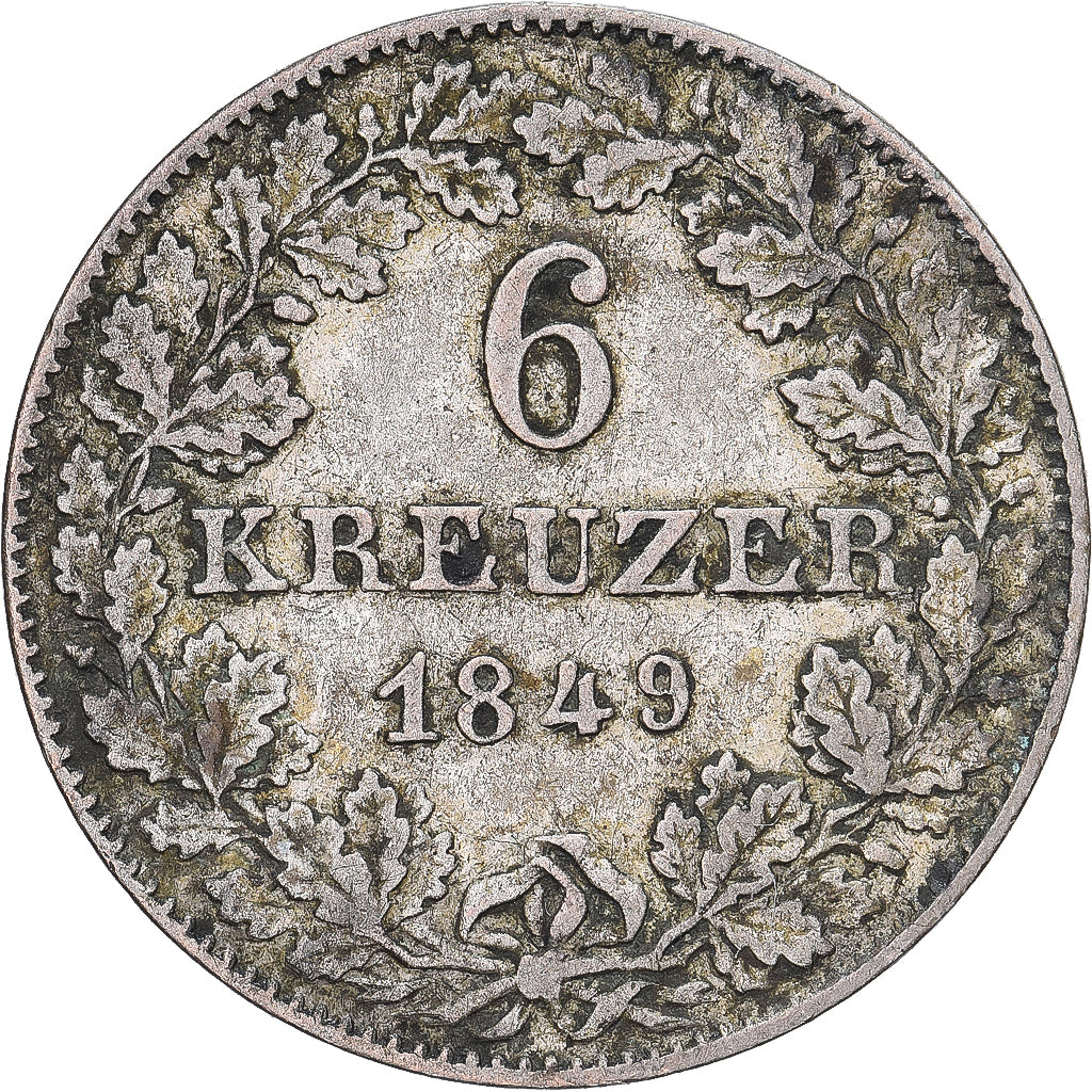 Free city of Frankfurt, 6 Kreuzer, 1849, Frankfurt, Prata, AU(50-53), KM:335