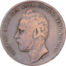 Suecia, Carl XV Adolf, 2 Öre, 1867, Kungsholmen, Bronce, BC+, KM:706