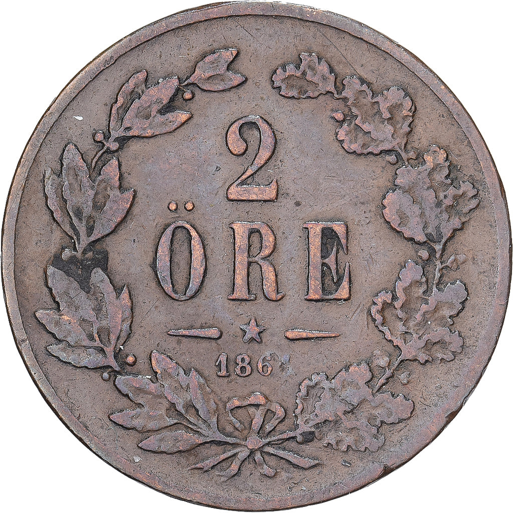 Suède, Carl XV Adolf, 2 Öre, 1867, Kungsholmen, Bronze, TB, KM:706