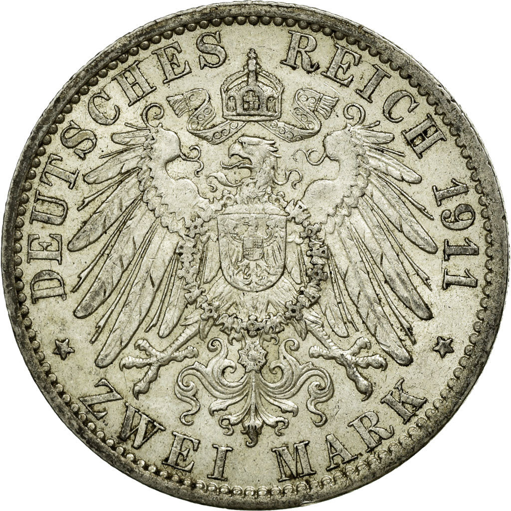 Coin, German States, PRUSSIA, Wilhelm II, 2 Mark, 1911, Berlin, AU(55-58)