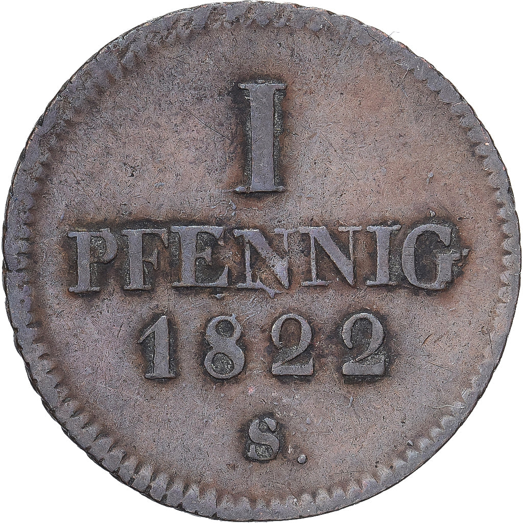 Kingdom of Saxony, Friedrich August I, 1 Pfennig, 1822, Dresden, Cobre