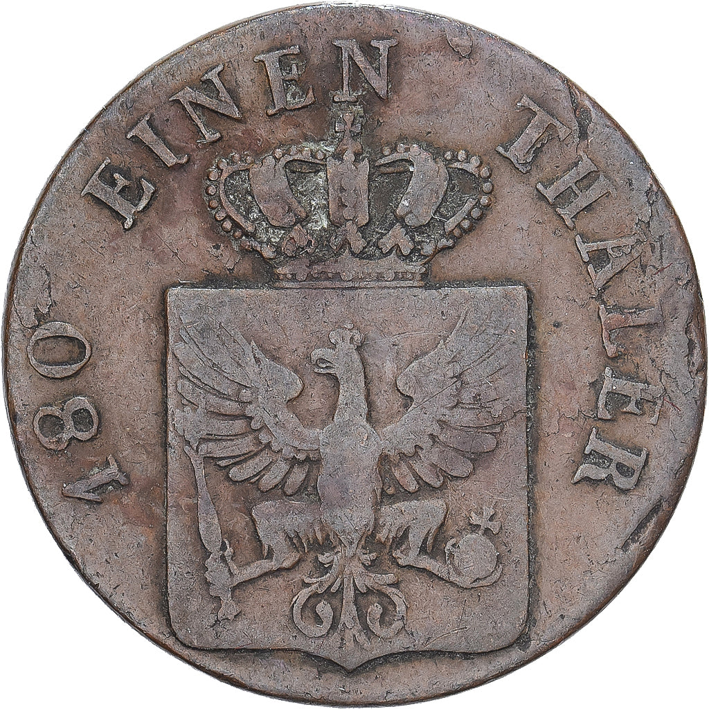 Prússia, Friedrich Wilhelm III, 2 Pfenninge, 1821, Berlin, Cobre, VF(20-25)