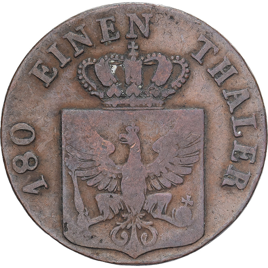 Prússia, Friedrich Wilhelm III, 2 Pfenninge, 1823, Düsseldorf, Cobre