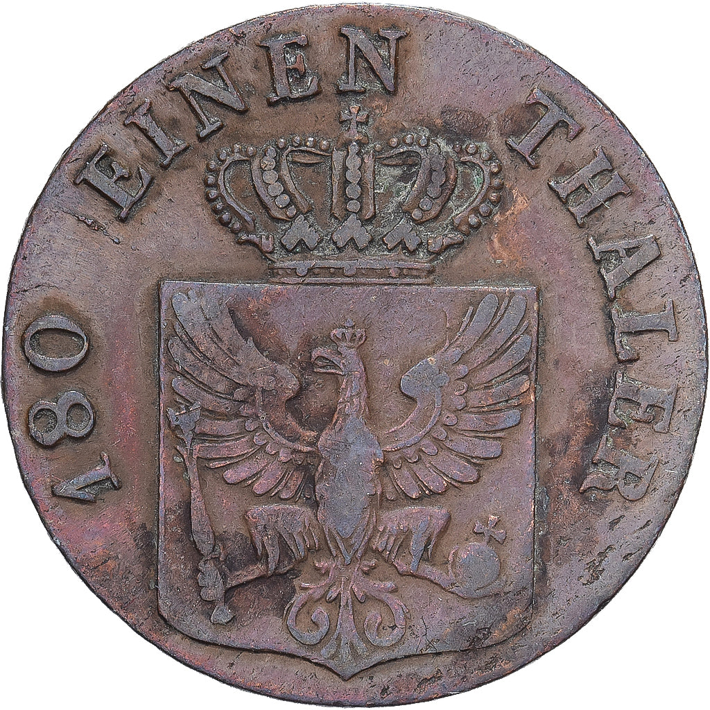 Prússia, Friedrich Wilhelm III, 2 Pfenninge, 1826, Düsseldorf, Cobre
