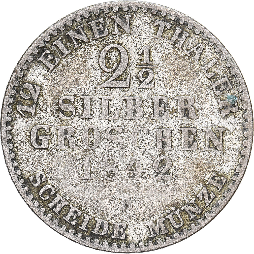Prússia, Friedrich Wilhelm IV, 2-1/2 Silber Groschen, 1842, Berlin, Prata