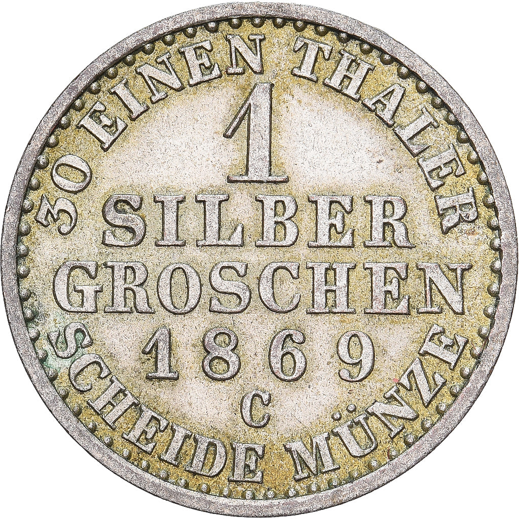 Prússia, Wilhelm I, 1 Silber Groschen, 1869, Frankfurt am Main, Prata
