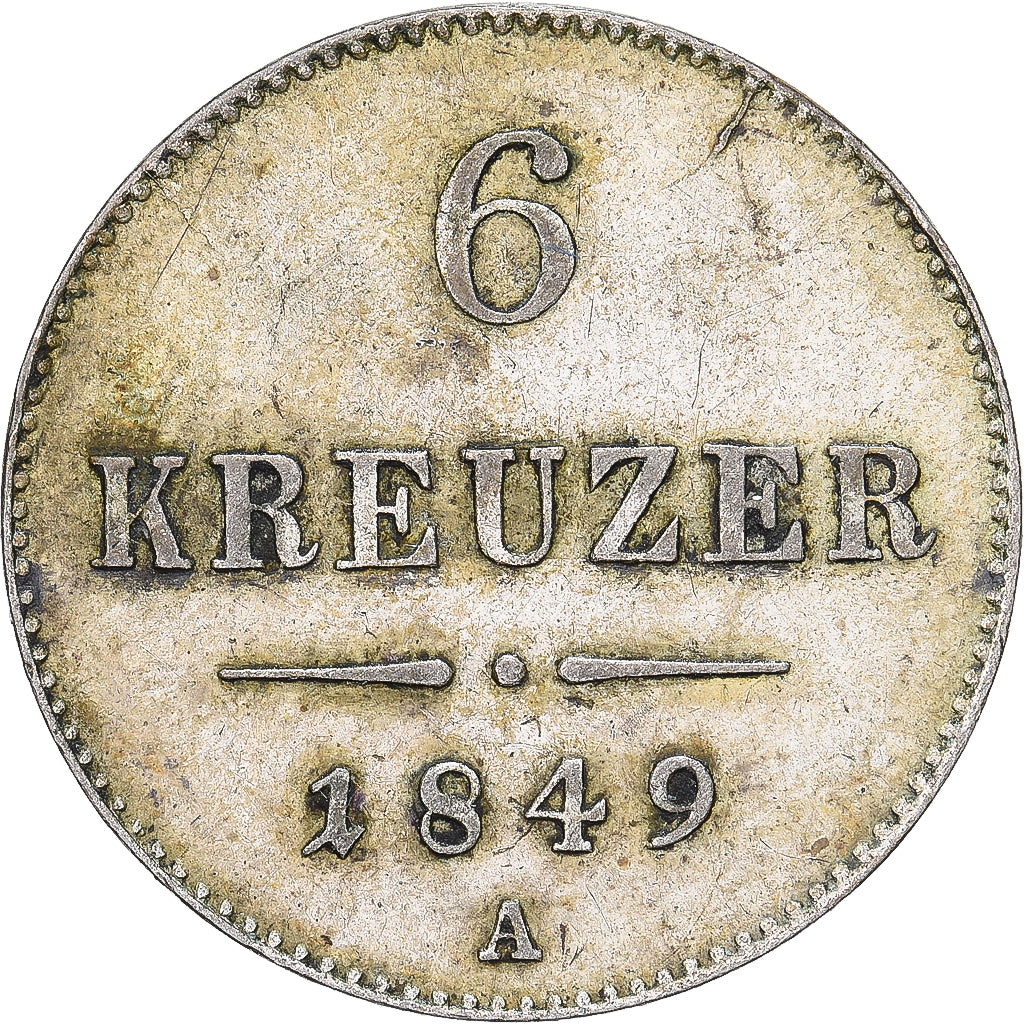 Austria, Franz Joseph I, 6 Kreuzer, 1849, Vienna, Srebro, AU(55-58), KM:2200