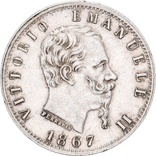 Włochy, Vittorio Emanuele II, 20 Centesimi, 1867, Torino, Srebro, AU(55-58)