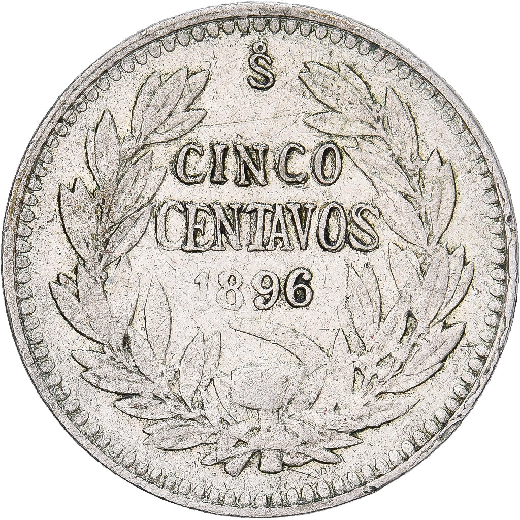 Chile, 5 Centavos, 1896, Santiago, Silver, EF(40-45), KM:155.1