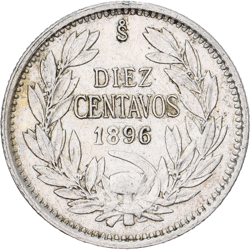Chile, 10 Centavos, 1896, Santiago, Silver, MS(60-62), KM:156.1