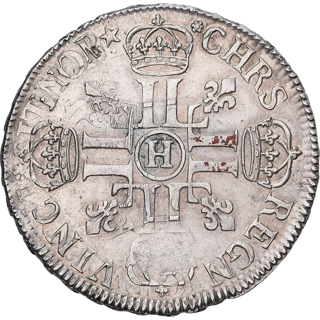 Francia, Louis XIV, Ecu aux 8 L, 1691, La Rochelle, reformed, Plata, MBC