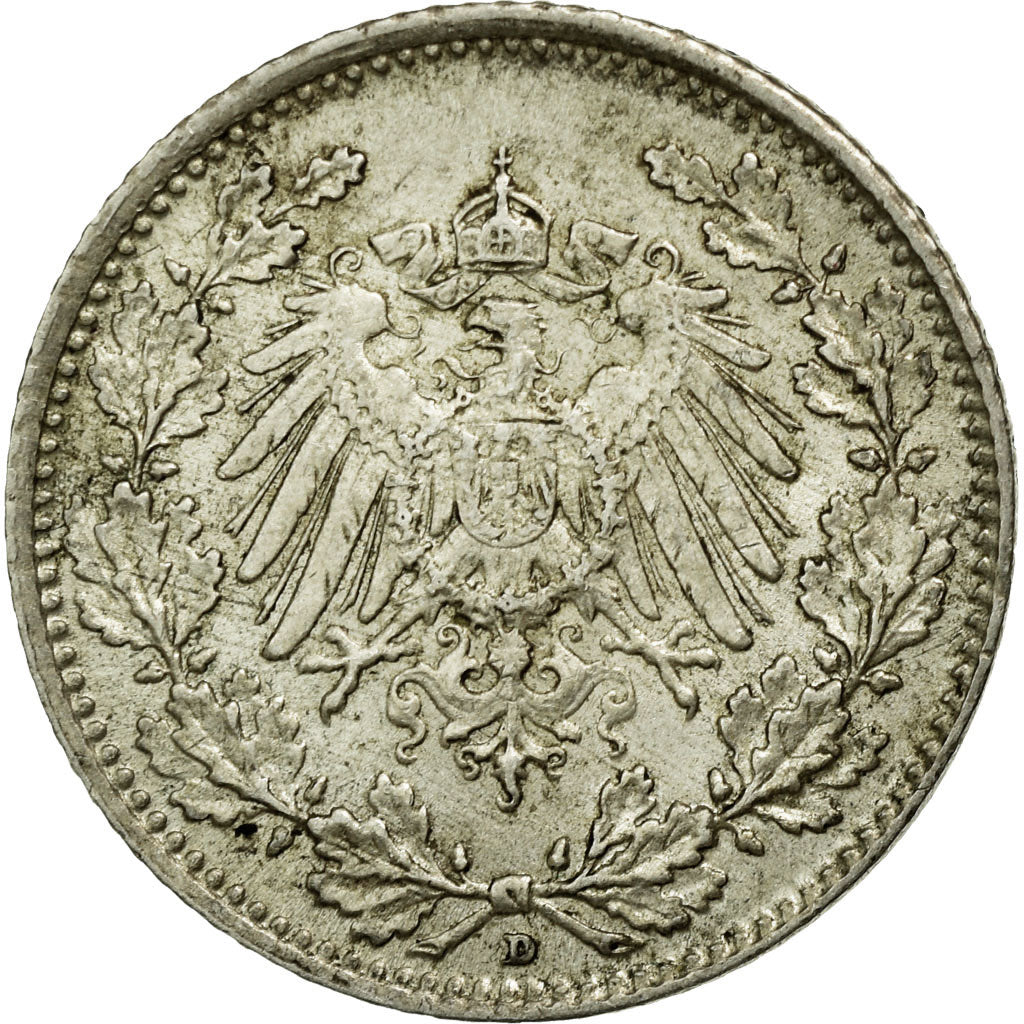 Moneta, GERMANIA - IMPERO, 1/2 Mark, 1916, Munich, SPL-, Argento, KM:17