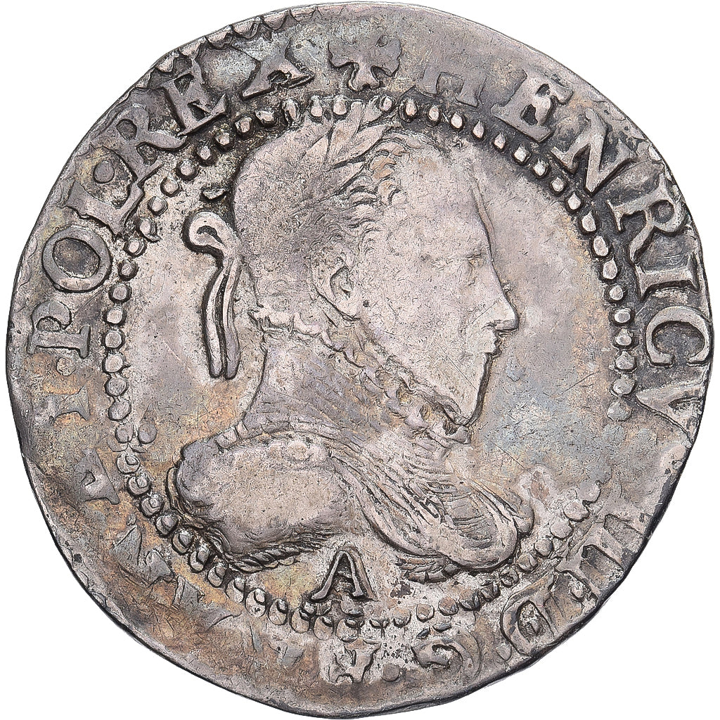 França, Henri III, 1/2 Franc au col plat, 1587, Paris, Prata, EF(40-45)