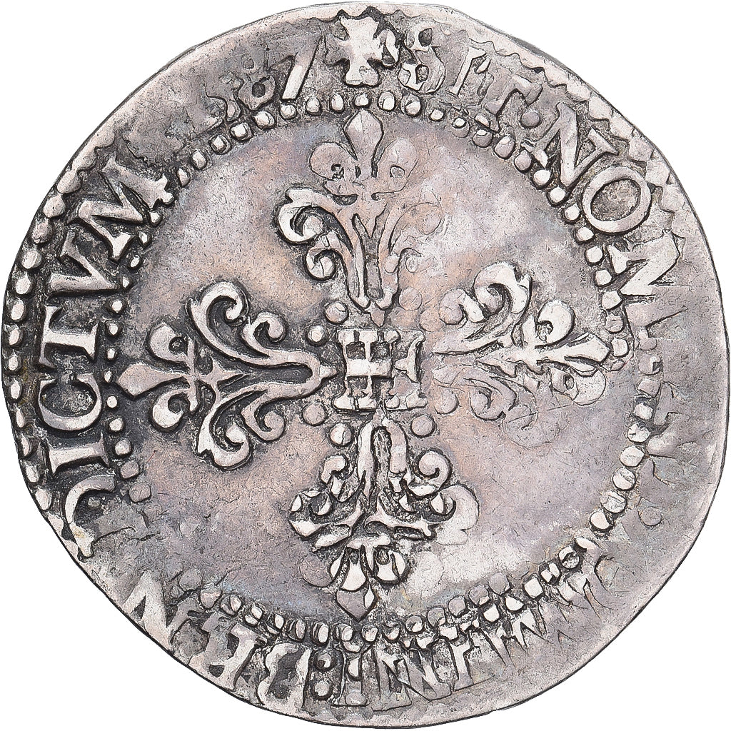 França, Henri III, 1/2 Franc au col plat, 1587, Paris, Prata, EF(40-45)