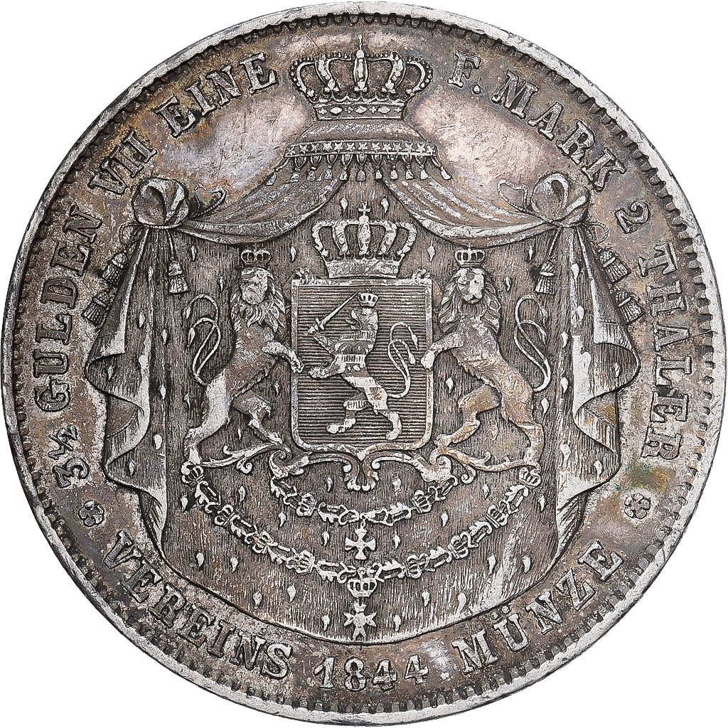 Grand Duchy of Hessen, Ludwig II, 2 Thaler, 1844, Darmstadt, Srebro, EF(40-45)