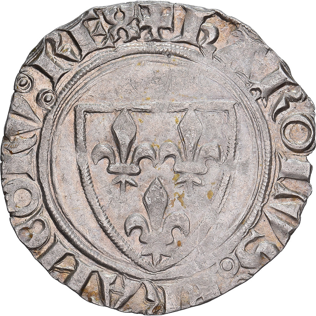 França, Charles VI, Blanc Guénar, 1389-1422, Mirabel, Prata, AU(55-58)