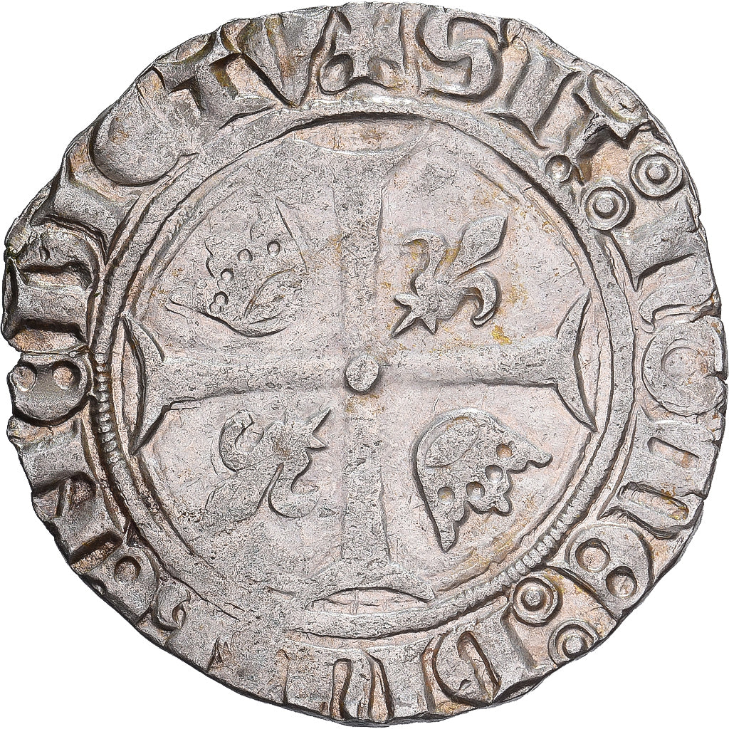 França, Charles VI, Blanc Guénar, 1389-1422, Mirabel, Prata, AU(55-58)