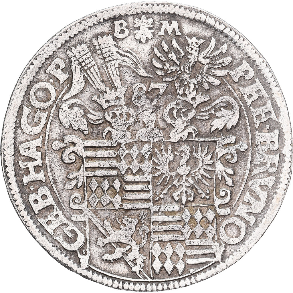 County of Mansfeld-Friedeburg, Bruno II, 1 Thaler, 1587, Eisleben, Prata