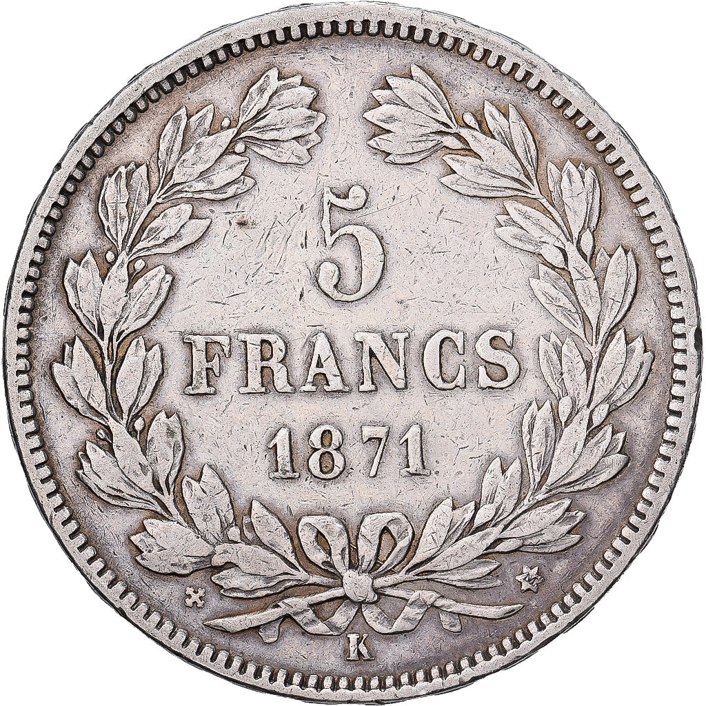 France, 5 Francs, Cérès, 1871, Bordeaux, Argent, TB+, Gadoury:742