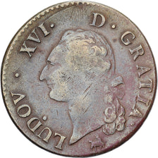 Frankrijk, Louis XVI, 1 Sol, 1791, Rouen, Koper, FR, Gadoury:350