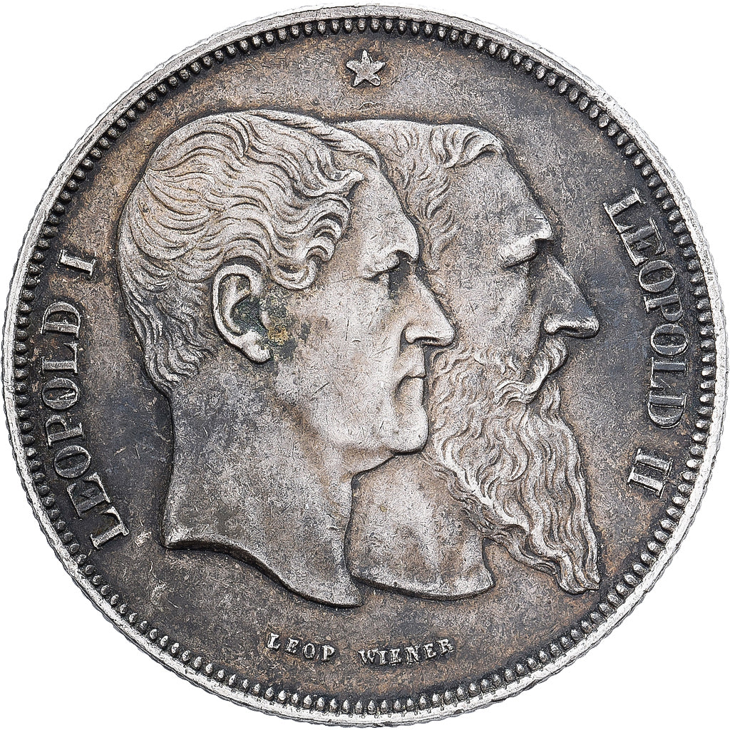 Bélgica, Leopold II, 5 Francs, 1880, Brussels, Plata, MBC+