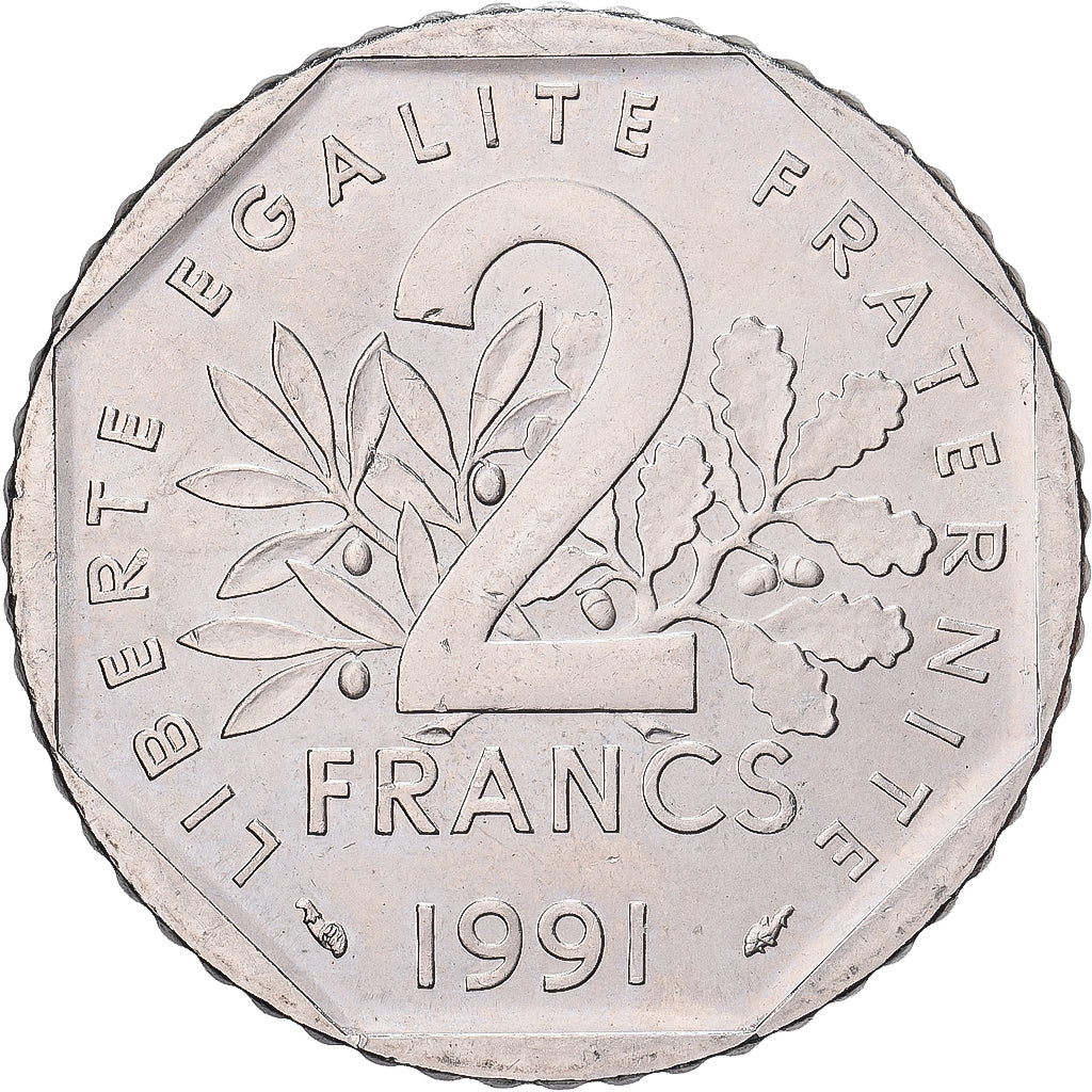 France, 2 Francs, Semeuse, 1991, MDP, BU, Nickel, SPL, Gadoury:547