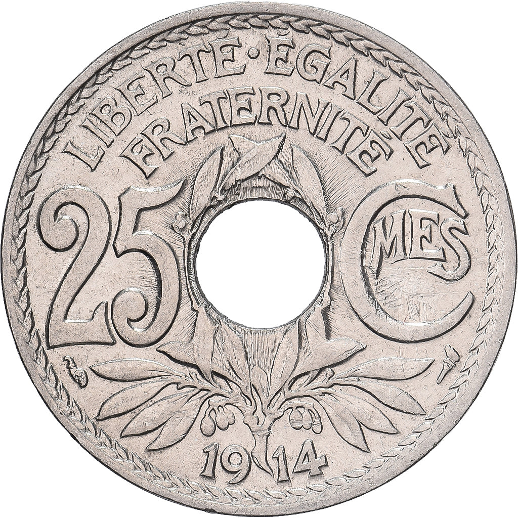 France, 25 Centimes, Lindauer, 1914, Paris, Souligné, Nickel, SPL, Gadoury:379