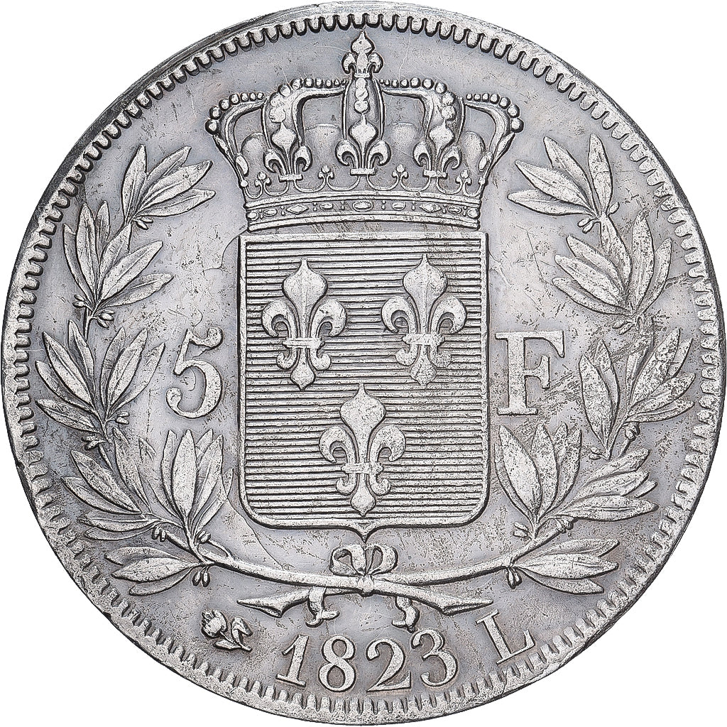 France, Louis XVIII, 5 Francs, 1823, Bayonne, Argent, SUP, Gadoury:614