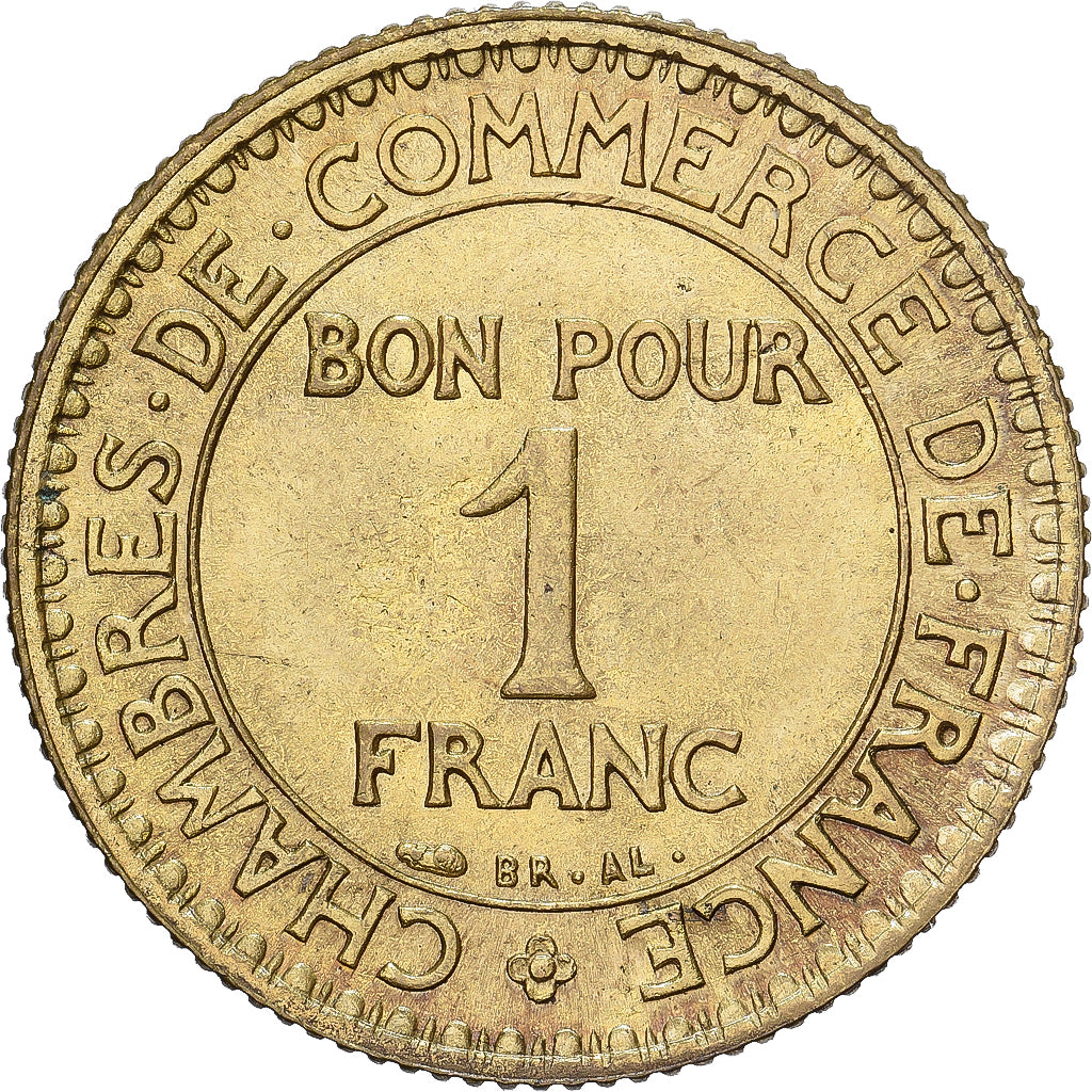 Francja, 1 Franc, Chambre de commerce, 1925, Paris, Brązal, MS(63), Gadoury:468
