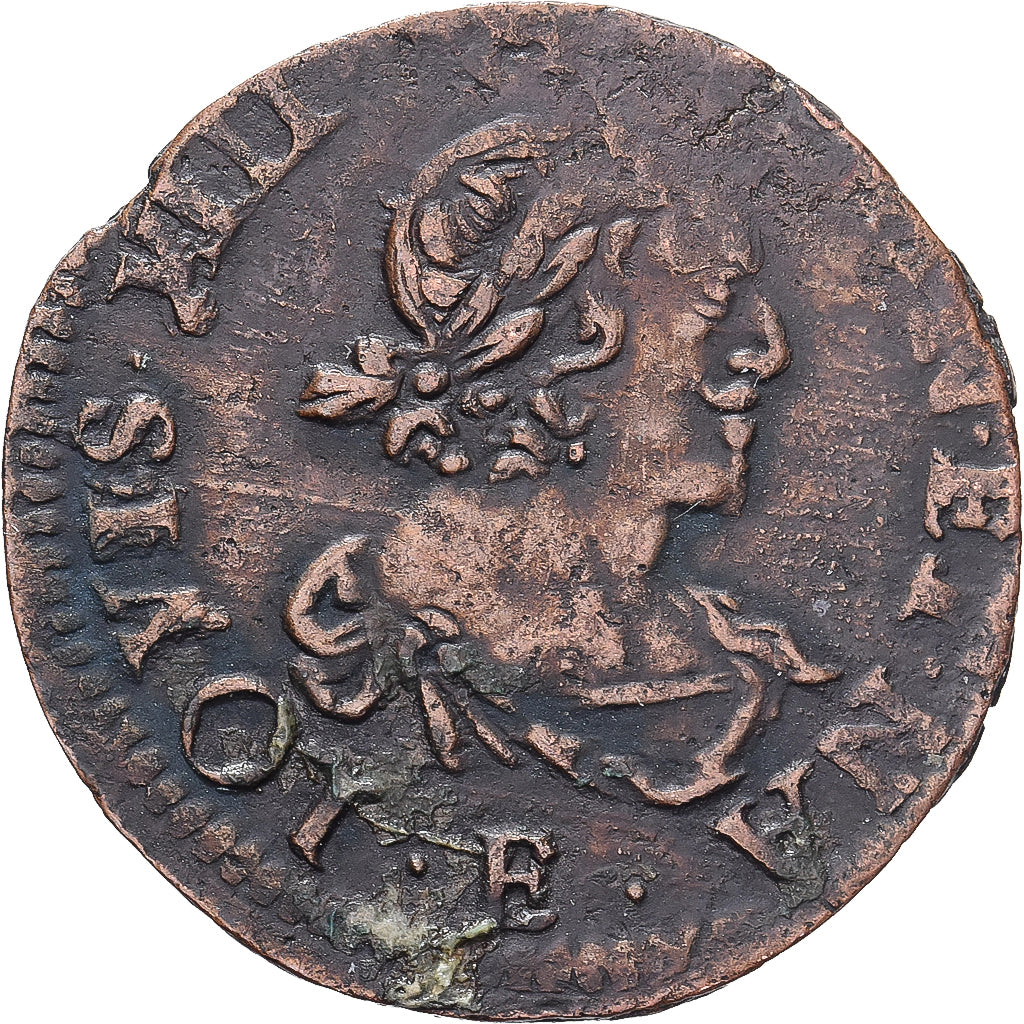 France, Louis XIII, Double Tournois, 1639, Tours, Cuivre, TB, Gadoury:11