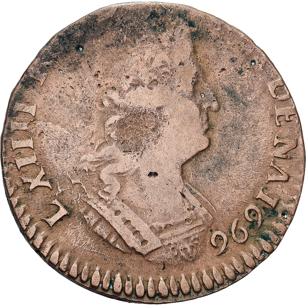 Frankrijk, Louis XIV, Liard de France, 1696, La Rochelle, Koper, FR+, Gadoury:81