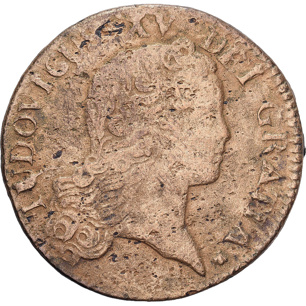 Frankreich, Louis XV, Sol au buste enfantin, 1723, Perpignan, Messing, S+