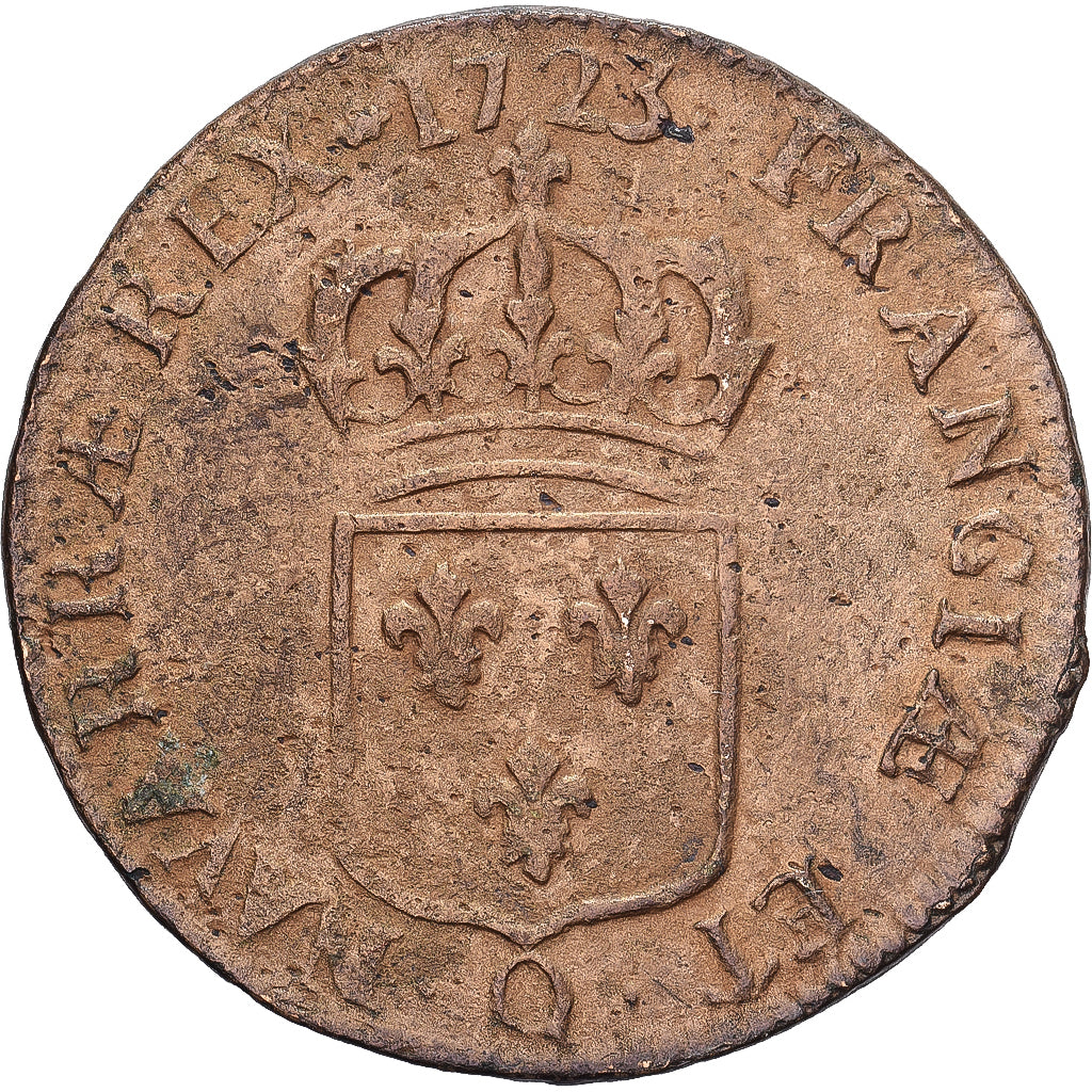 Frankreich, Louis XV, Sol au buste enfantin, 1723, Perpignan, Messing, S+