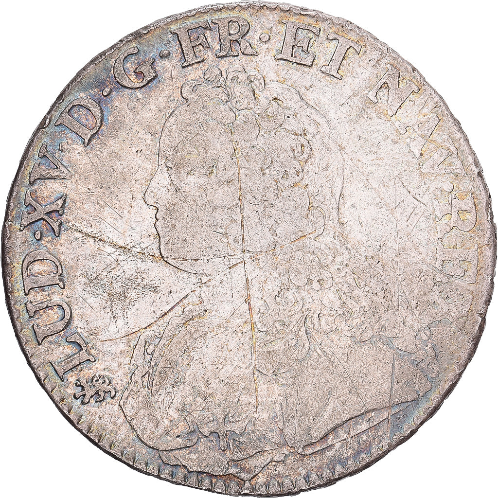 França, Louis XV, Ecu aux branches d'olivier, 1733, Nantes, Prata, VF(20-25)