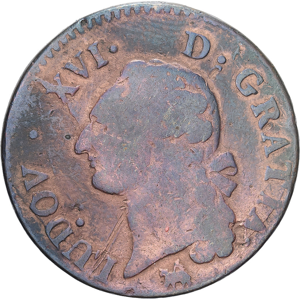 France, Louis XVI, Sol, 1791, Rouen, Copper, VF(20-25), Gadoury:350