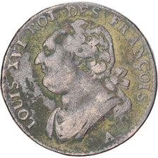 França, Louis XVI, 12 Deniers, 1791 / AN 3, Paris, Bronze, VF(20-25)