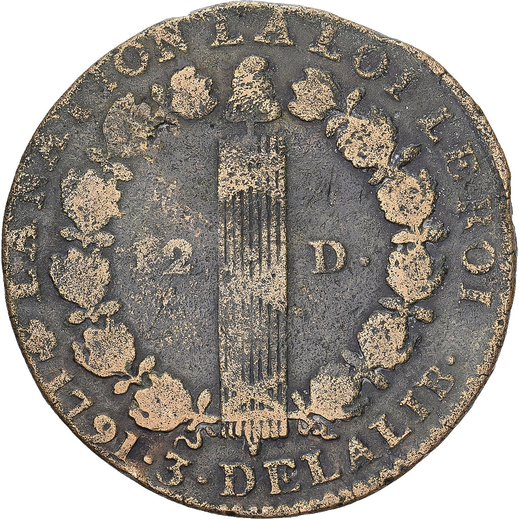 Frankreich, Louis XVI, 12 Deniers, 1791 / AN 3, Paris, Bronze, S, Gadoury:15