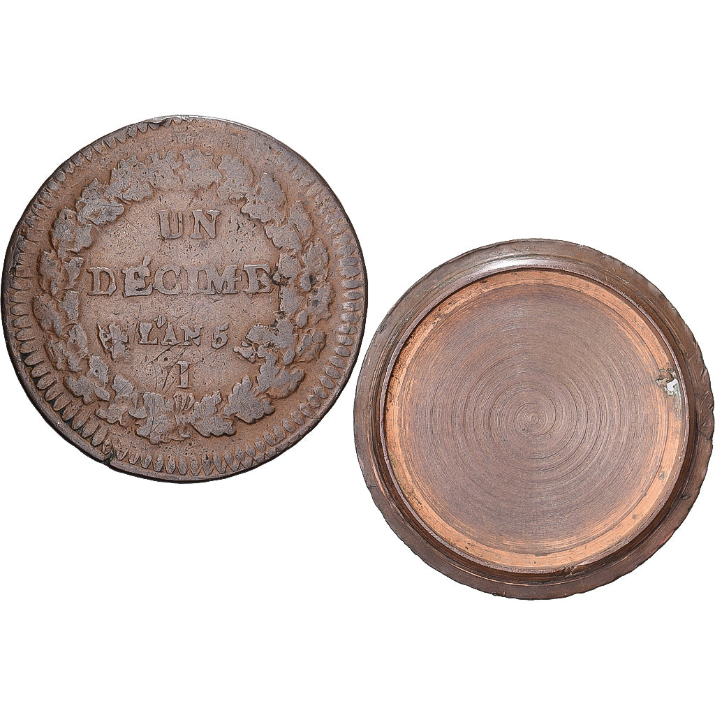 Francia, 1 Décime, Dupré, AN 5, Limoges, Boite de forçat, Rame, MB+
