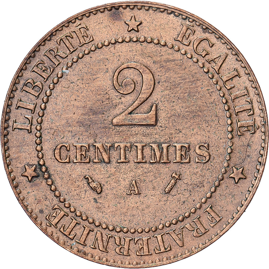 França, 2 Centimes, Cérès, 1896, Paris, Bronze, MS(63), Gadoury:105