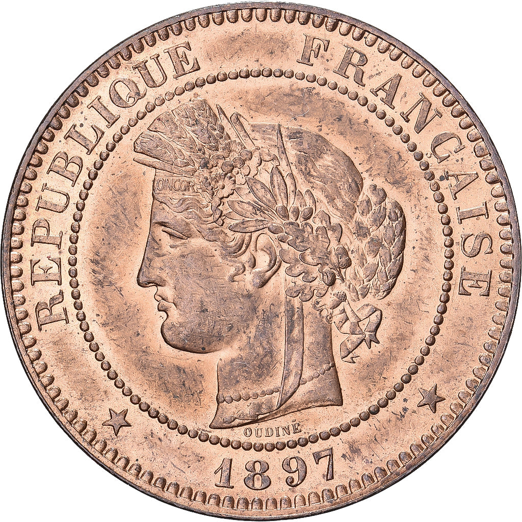 França, 10 Centimes, Cérès, 1897, Paris, Bronze, MS(63), Gadoury:265a