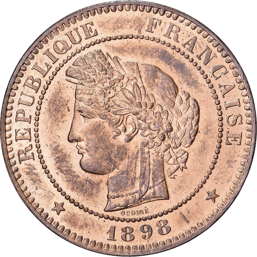 França, 10 Centimes, Cérès, 1898, Paris, Bronze, MS(63), Gadoury:265a