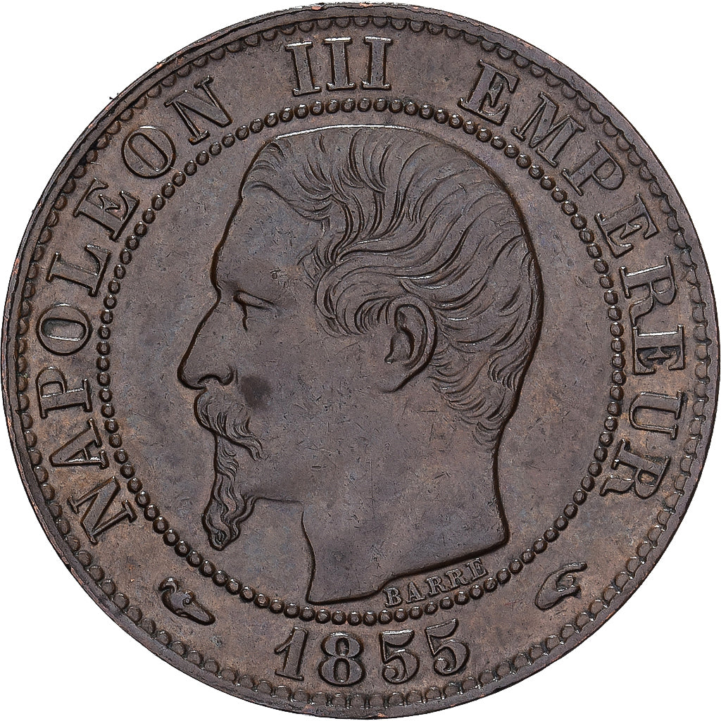 Francja, Napoleon III, 5 Centimes, 1855, Paris, chien, Brązowy, MS(63)